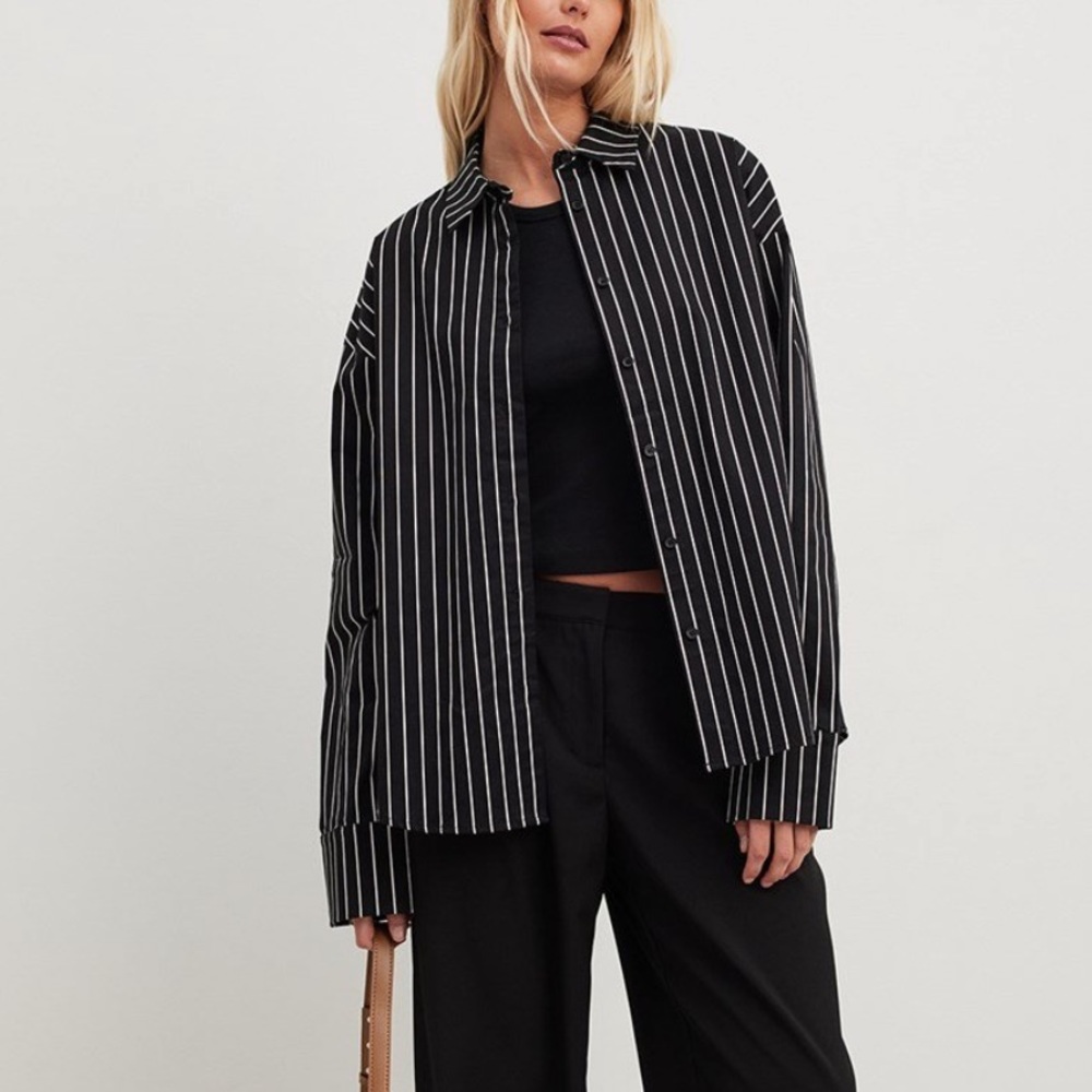 NA-KD Oversized Striped Cotton Shirt NWOT
